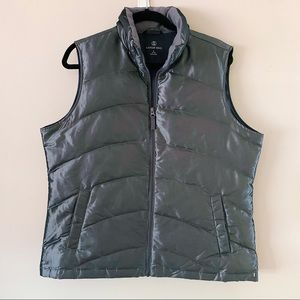Lands’ End Zipper Up Silver Puffer Down Vest